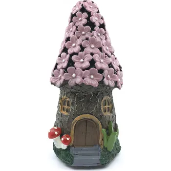 Polyresinová dekorace, Rozkvetlý domeček - růžová střecha, 14,7cm,1ks