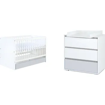 Dětská skříň Klups 2 dílná sada dětského nábytku Dalia šedá postýlka a komoda