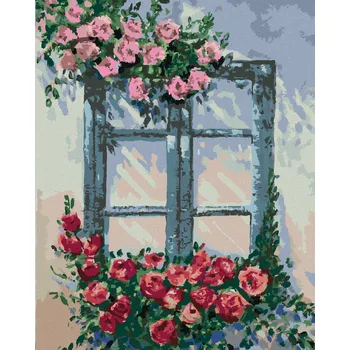 Diamondi Diamantové malování - RŮŽE U OKNA Rozměr: 40x50 cm, Rámování: vypnuté plátno na rám