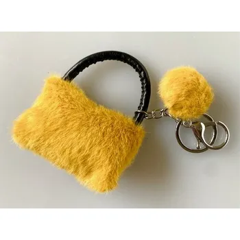 Přívěsek na kabelku/klíče kožešinová kabelka - okrový