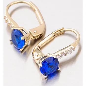 Náušnice Dámské náušnice žluté zlato 585 zirkon se safír PKL22-003