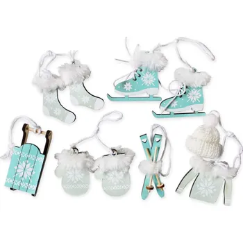 Vánoční dekorace Dřevěné zimní dekorace mintové - 10 ks