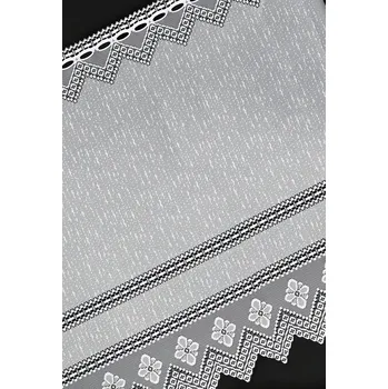 Žakárová vitrážová záclona 605962/001, květiny s proužkem, s bordurou, bílá, výška 50cm (v metráži)