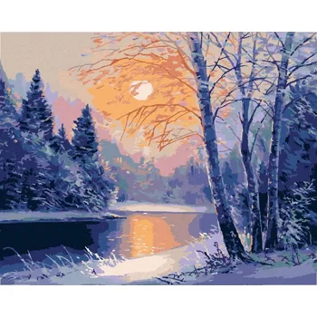 Hračka Diamondi Diamantové malování - ZIMNÍ ŘEKA A HOLÉ STROMY Rozměr: 40x50 cm, Rámování: bez rámu a bez vypnutí plátna