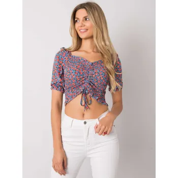 Dámská halenka Dámská RUE PARIS Modrá krátká dámská halenka se záhyby FPrice, L i523_2016103019281