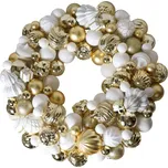 Vánoční věnec z baněk zlato bílý 67 cm