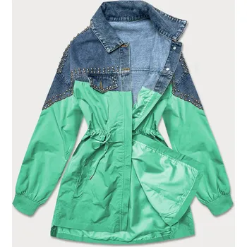 Dámská cargo bunda Světle modro-zelená dámská džínová denim bunda z různých spojených materiálů 859B9 PREMIUM, odstíny zelené uni velikost i392_19904-50