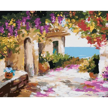 Diamondi Diamantové malování - DŮM U MOŘE S KVĚTINAMI Rozměr: 40x50 cm, Rámování: bez rámu a bez vypnutí plátna