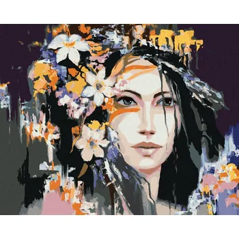 Diamondi Diamantové malování - ŽENA A ABSTRAKTNÍ KVĚTINOVÁ KORUNA Rozměr: 40x50 cm, Rámování: bez rámu a bez vypnutí plátna
