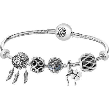Náramek Stříbrný náramek Beads - sada - lapač snů, sova, čtyřlístek, podkova - AP93-0312