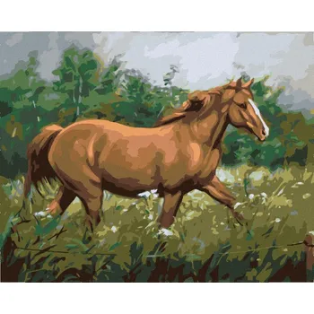 Hračka Diamondi Diamantové malování - HNĚDÝ KŮŇ NA PASTVĚ U LESA Rozměr: 40x50 cm, Rámování: bez rámu a bez vypnutí plátna