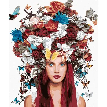 Diamondi Diamantové malování - ŽENA S KVĚTINOVOU KORUNOU Rozměr: 40x50 cm, Rámování: bez rámu a bez vypnutí plátna
