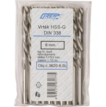 Vrták Vrták OREN DIN 338 HSS-G, vybrušovaný, levý 7,5 mm