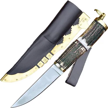 Deepeka Vikingský nůž s rukojetí z jeleního parohu a koženým pouzdrem