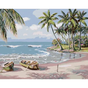 Diamondi Diamantové malování - VESLICE NA PLÁŽI Rozměr: 40x50 cm, Rámování: bez rámu a bez vypnutí plátna