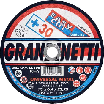 Řezný kotouč GRANDINETTI Kotouč brusný na nerez/ocel AXZ24R | 115x6,4x22,2 mm