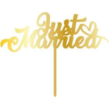 Svatební dekorace Cesil plastový zápich do dortu zlatý Just Married
