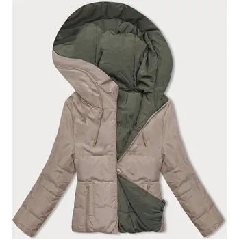 Cappuccino-khaki oboustranná krátká bunda s kapucí (B8181-12011) odstíny béžové S (36)