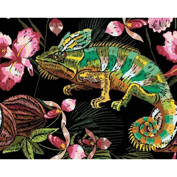 Hračka Diamondi Diamantové malování - CHAMELEON A ORCHIDEJE Rozměr: 40x50 cm, Rámování: bez rámu a bez vypnutí plátna