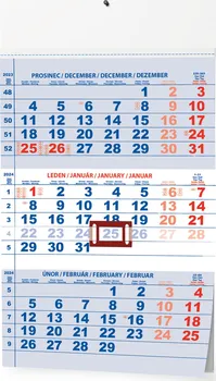 Kalendář Baloušek Tisk Nástěnný kalendář A3 tříměsíční modrý 2024