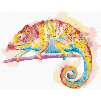 Hračka Diamondi Diamantové malování - BAREVNÝ CHAMELEON NA BÍLÉM POZADÍ Rozměr: 40x50 cm, Rámování: bez rámu a bez vypnutí plátna
