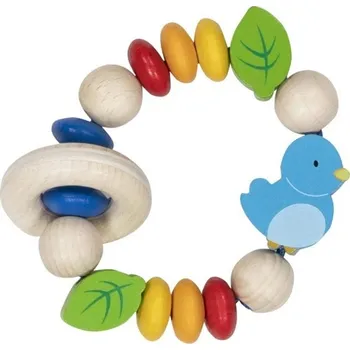 Chrastítko - Kroužek korálkový, Ptáček a listy (Goki)