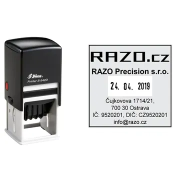 Razítko Datumové razítko Shiny S-542D Printer Line, vlastní text 42 x 42 mm