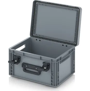 paleta Euro přepravka s víkem s panty Pro 41,1 x 32,8 x 23,6 cm, otevřená - Stříbrošedá - materiál: PP - EDP S 43/22 1G