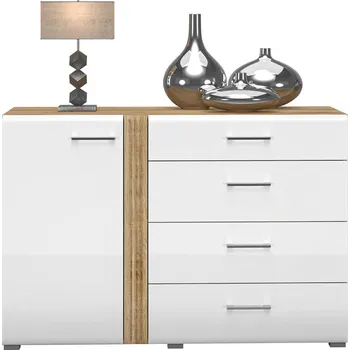 Ložnicová sestava Komoda ADAGIO 04, Dub Castello/Bílý lesk