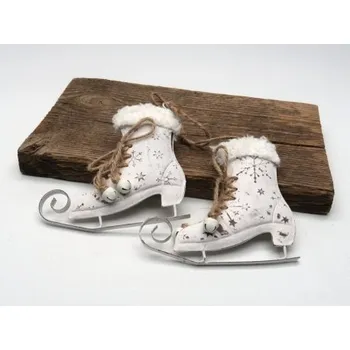 Vánoční dekorace Závěs brusle bílé s kožíškem