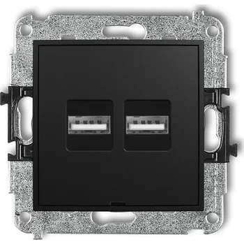 Elektrická zásuvka KARLIK Dvojitá USB nabíječka 2x USB-A, 15,5W MAX., 5V, 3,1A, bez popisovho pole Barva: Matná černá