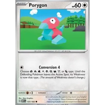 Sběratelská karetní hra Pokémon MEW 137/165 Porygon - 151 Stav: Near Mint, Verze: REVERSE HOLO