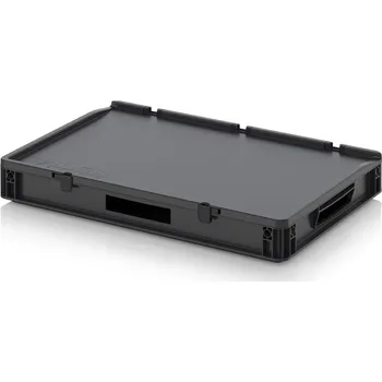 paleta ESD euro přepravky včetně víka s panty 60 x 40 x 9 cm - Dopravní černá - materiál: ESD PP - ESD ED 64/75 HO