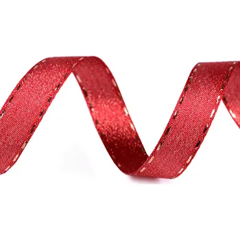 Stuha s lurexem šíře 15 mm, barva 645 červená zlatá