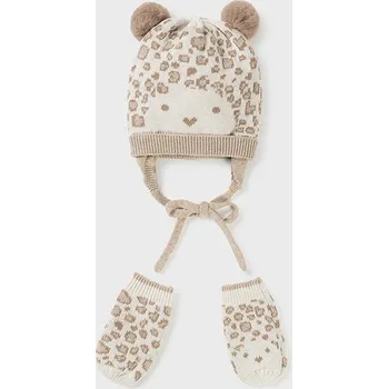 Kojenecká čepice Mayoral Souprava čepice a rukavic 9668 béžová Rozměr: 12 měsíců, 80 cm