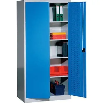 Skříňka na nářadí Manutan Expert Kovová dílenská skříň, 195 x 95 x 60 cm, šedá/modrá
