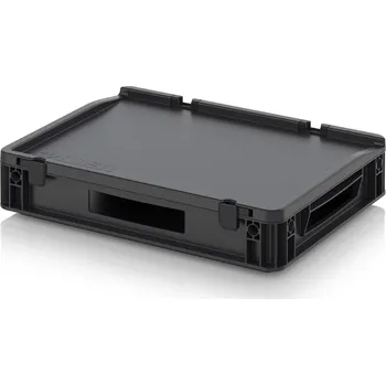 ESD euro přepravky včetně víka s panty 40 x 30 x 9 cm - Dopravní černá - materiál: ESD PP - ESD ED 43/75 HO