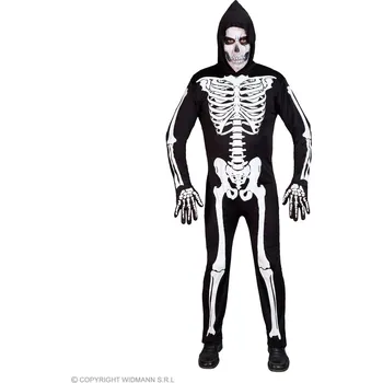 Karnevalový kostým Overal kostlivce s kapucí pro dospělé Pánská velikost: M (46-48)