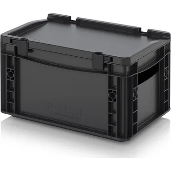 ESD euro přepravky včetně víka s panty 30 x 20 x 18,5 cm - Dopravní černá - materiál: ESD PP - ESD ED 32/17