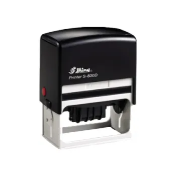 Razítko Datumové razítko Shiny S-830DR, černý strojek, 75 x 38 mm, libovolný text a datum vpravo barvy otisku zelená