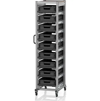 paleta ESD systémové přepravní podvozky pro euro přepravky 60 x 40 Výška 200 cm 71,8 x 50 x 201,1 cm - Dopravní černá - materiál: Aluminium / Stahl / Kunststoff / MPX - ESD SE 200 6412.2