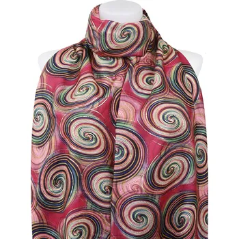 Šála Dámský teplý obdélníkový šál 3015-29 abstraktní kruhy se zlatou nitkou, červené barvy 7200686-3