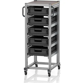 paleta ESD systémové přepravní podvozky pro euro přepravky 60 x 40 Výška 134 cm 71,8 x 50 x 134,6 cm - Dopravní černá - materiál: Aluminium / Stahl / Kunststoff / MPX - ESD SE 134 6412.2