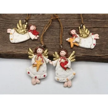 Vánoce Závěs andělíček - 4 druhy, Varianta stojící se srdcem