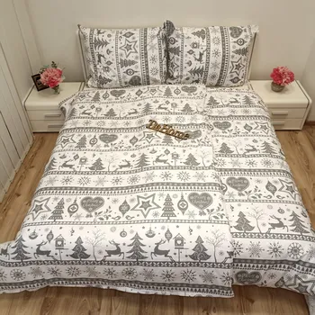 Povlečení Povlečení bavlněné Vánoční povlečení Sobík šedé TiaHome 1x Polštář 90x70cm, 1x Přikrývka 140x200cm