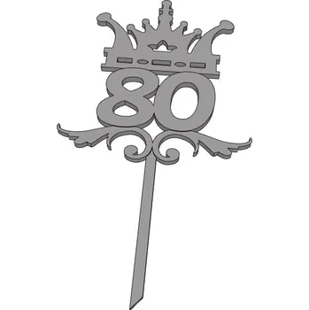 Číslice 80 s korunou - plastový zápich - Měděná