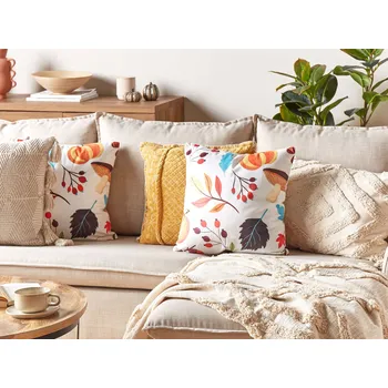 Dekorativní polštářek Set 2 dekorativních polštářů barevné polyester samet 45 x 45 cm podzimní motiv snímatelný potah s výplní Boho Beliani