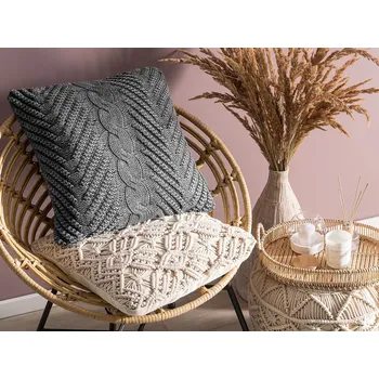 Polštář Polštář šedý ozdobný bavlněný pletený polštář 45 x 45 cm boho retro doplněk Beliani