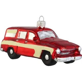 Skleněné autíčko červeno béžové