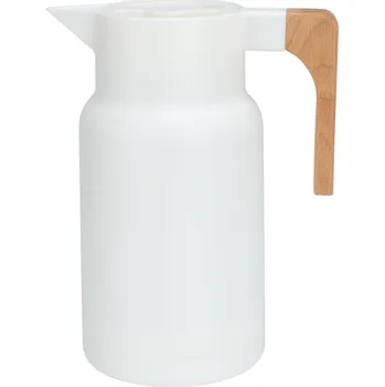 Termoska H&L Thermo konvice vakuová s dřevěnou rukojetí, 1000ml, bílá
